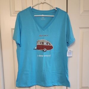 I Sleep Around Camping Tshirt By Dunworkin Size L NWT
